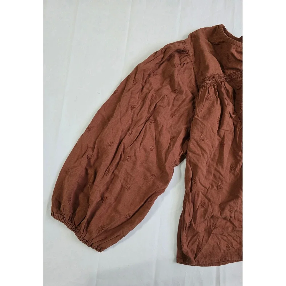 Old Navy Womens Large Terracotta Brown Embroidered Boho Peasant Blouse Top L